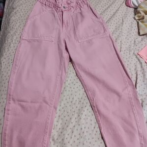 Zara Light Pink Paperbag Waist Jeans Size 2